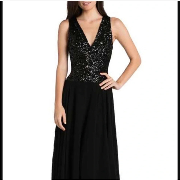 Dress The Population • Black Caroline Sequin Chiffon Cocktail Formal Gown Dress - Picture 2 of 9